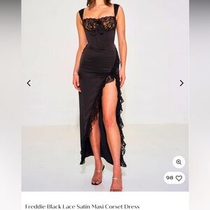Black Lace Satin Maxi Corset Dress